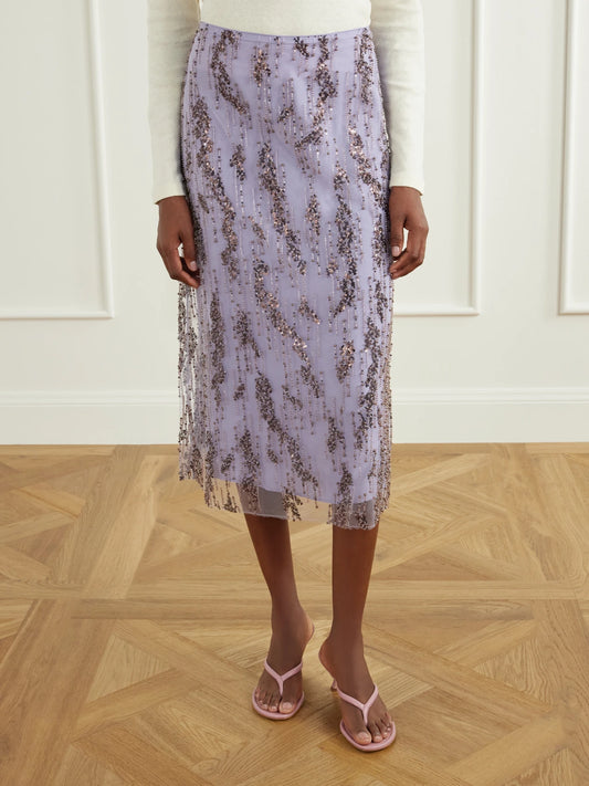 STAUD Bead-embellished Midi Skirt