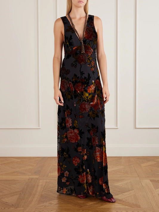 Image of Dresses. Product name - Velvet Devoré Maxi Dress in Multi colour by brand - Anna Sui