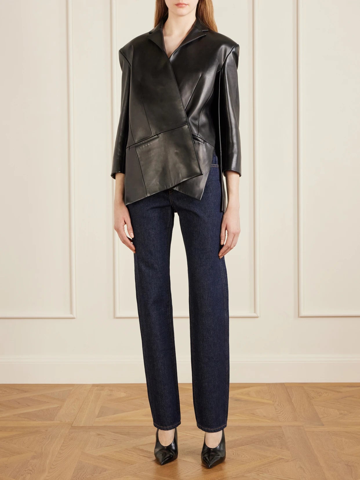 Image of Jeans. Product name - Farley High-rise Straight-leg Jeans in Dark denim colour by brand - KHAITE