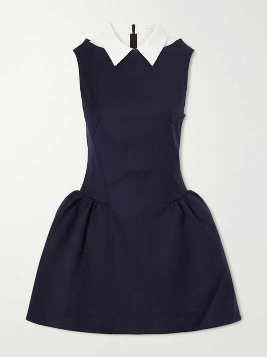 Image of Dresses. Product name - Patchwork Wool Mini Dress in Navy colour by brand - SHUSHU/TONG