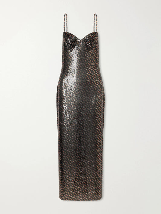 RABANNE Floral-printed Chainmail Maxi Dress