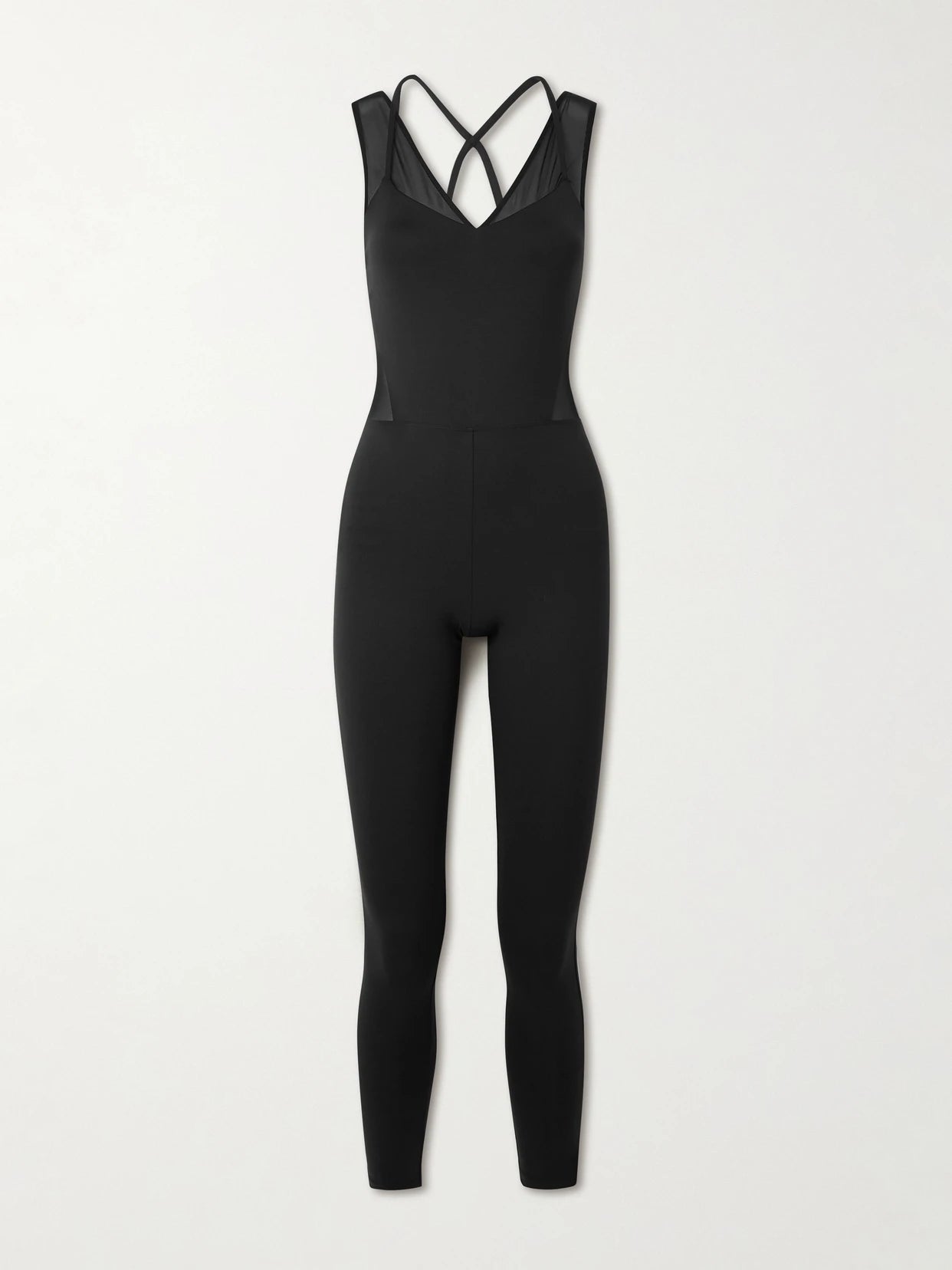 Image of Bodysuits. Product name - Devi Tulle-trimmed Stretch-jersey Jumpsuit in Black colour by brand - Eres