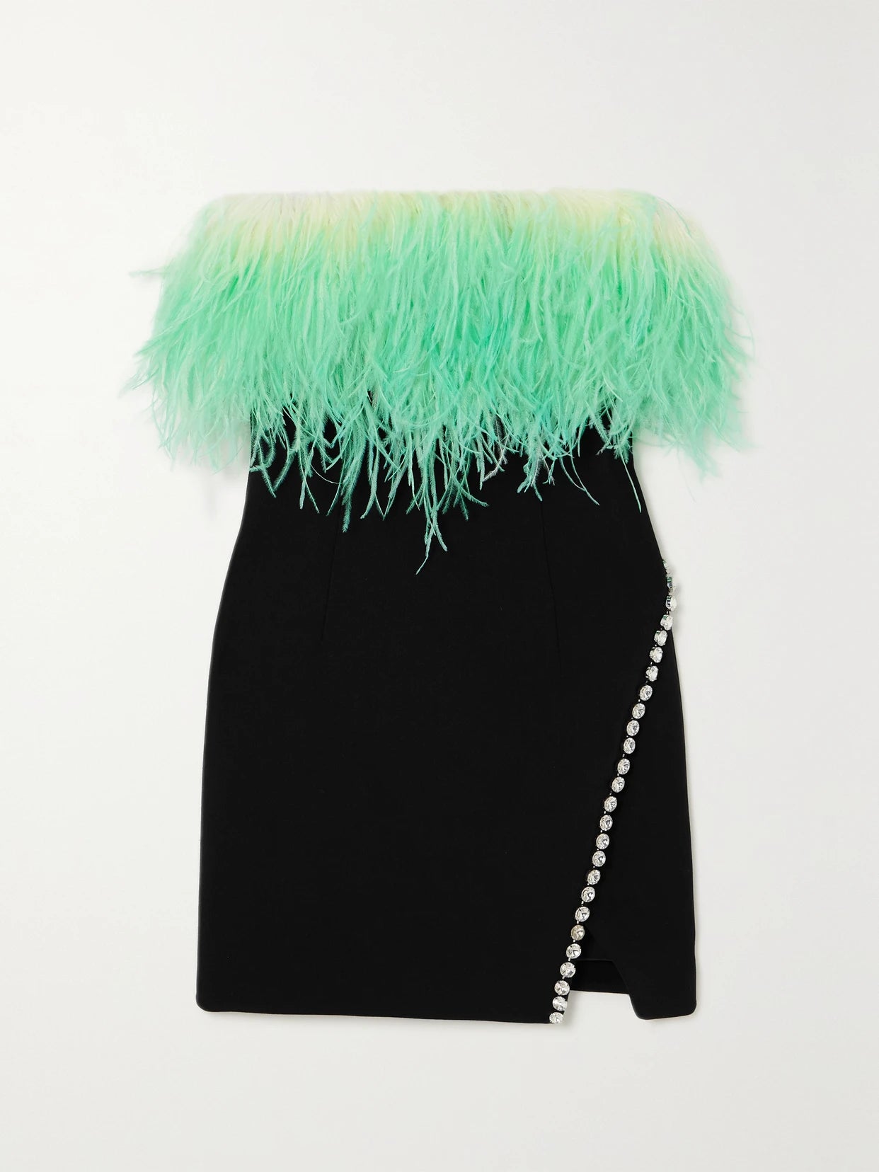 Image of Dresses. Product name - Feather-trimmed Crystal-embellished Crepe Mini Dress in Black colour by brand - Self-Portrait
