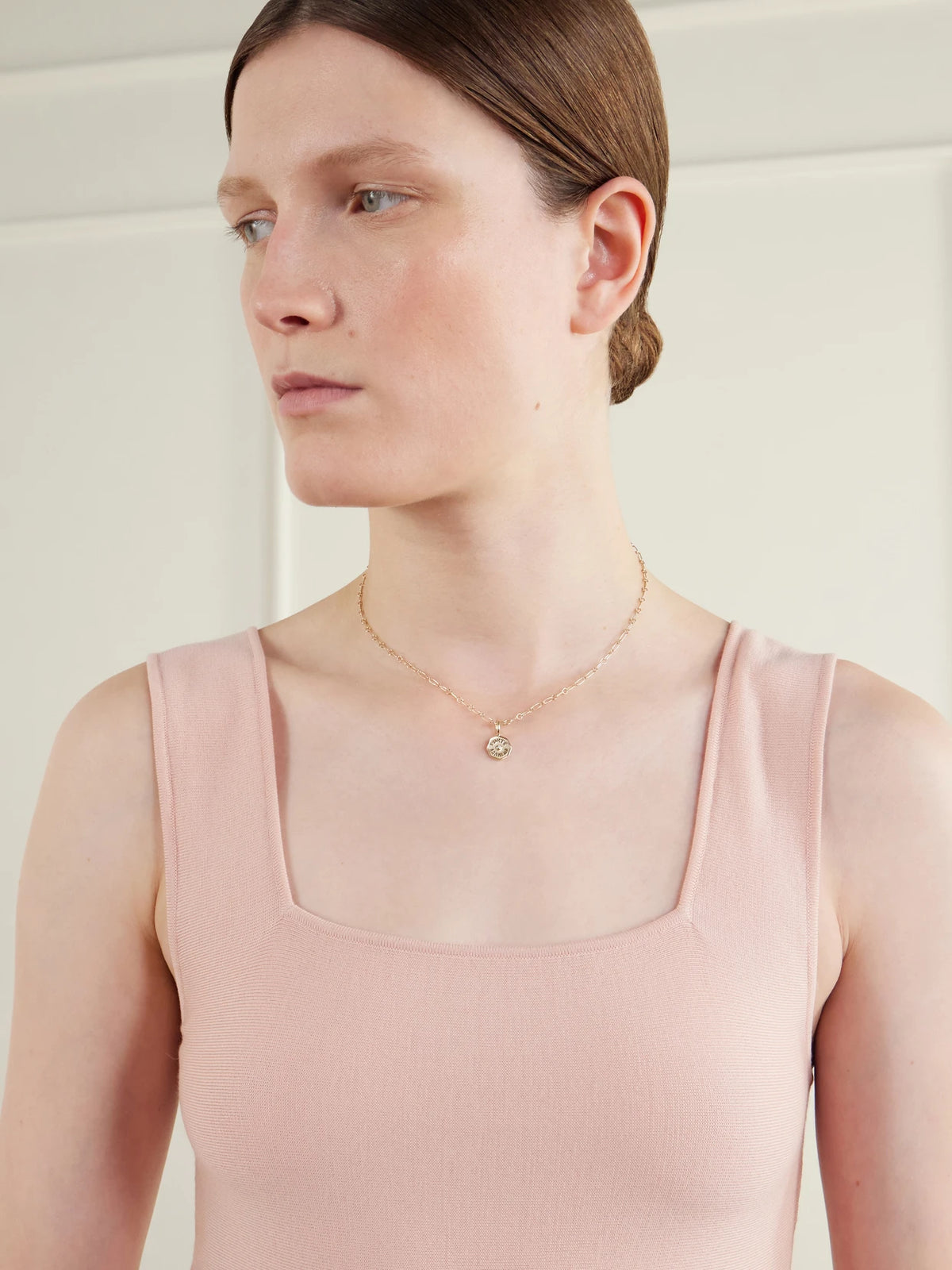 Image of Necklaces. Product name - Wee Porte Bonheur 14-karat Gold Diamond Necklace in Multi colour by brand - Marlo Laz