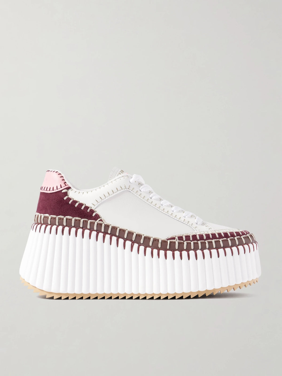 Nama Embroidered Suede-trimmed Leather Platform Sneakers