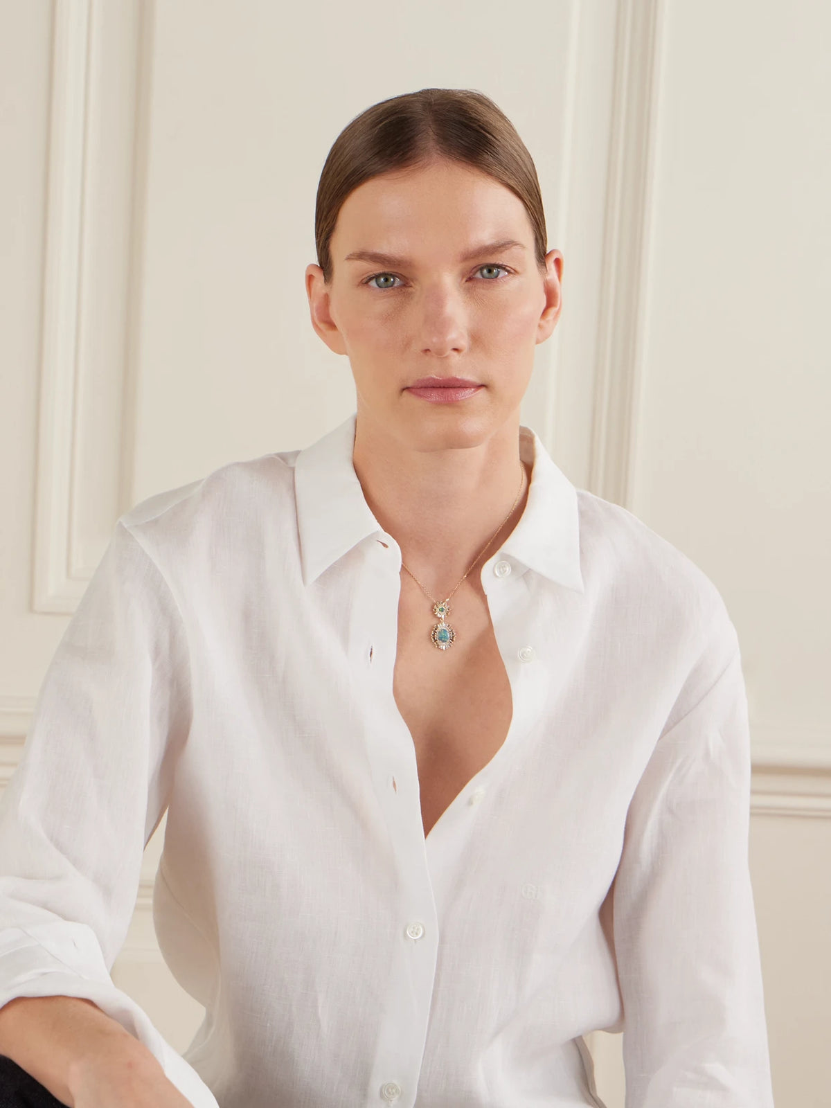 Image of Necklaces. Product name - 18-karat Gold, Opal And Diamond Necklace in Multi colour by brand - Suzanne Kalan