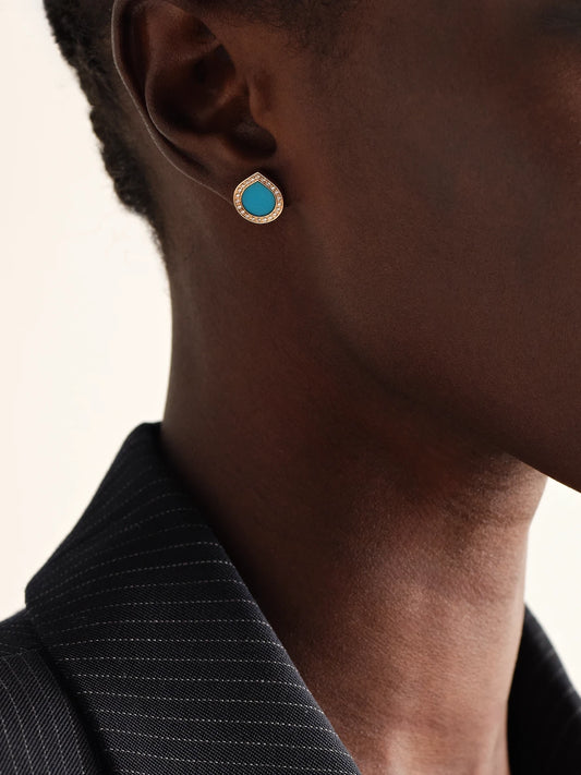 Image of Earrings. Product name - Antifer 18-karat Rose Gold, Turquoise And Diamond Single Earring in Blue colour by brand - Repossi
