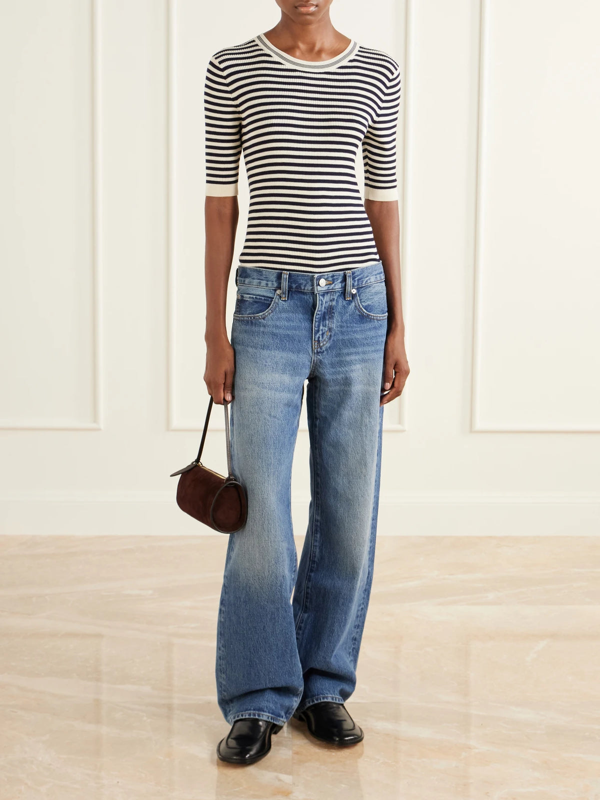 Image of Jeans. Product name - The Saturday Low-rise Straight-leg Jeans in Mid denim colour by brand - FRAME