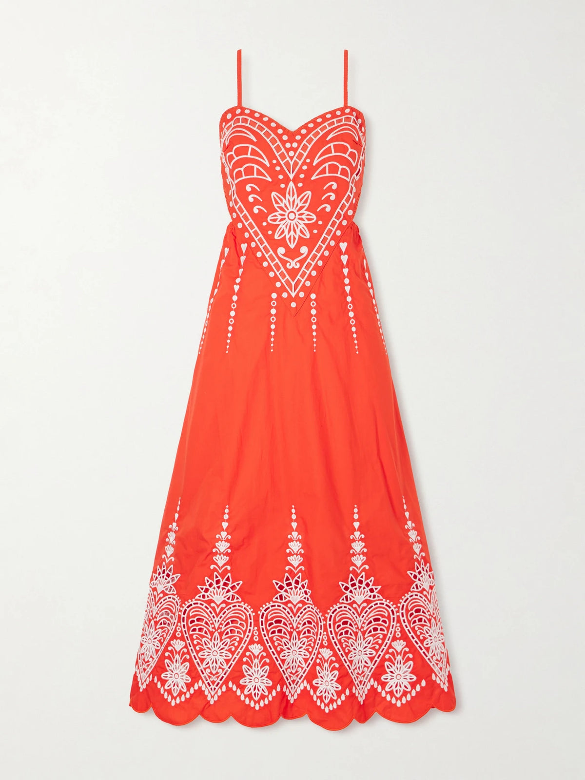 Farm Rio Heart Broderie Anglaise Cotton Midi Dress