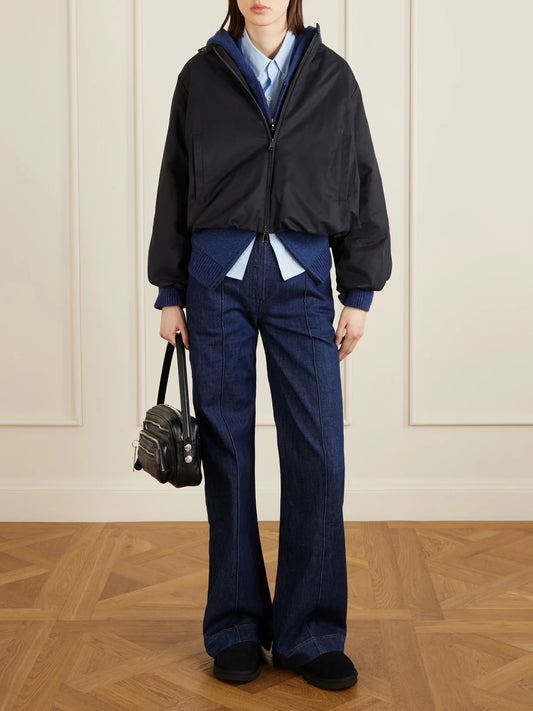 Image of Coats & Jackets. Product name - Gruissan Appliquéd Cotton-blend Bomber Jacket in Black colour by brand - Moncler