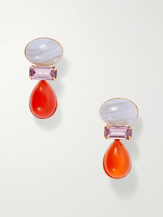 Talia Gold-tone Carnelian And Agate-embellished Earrings