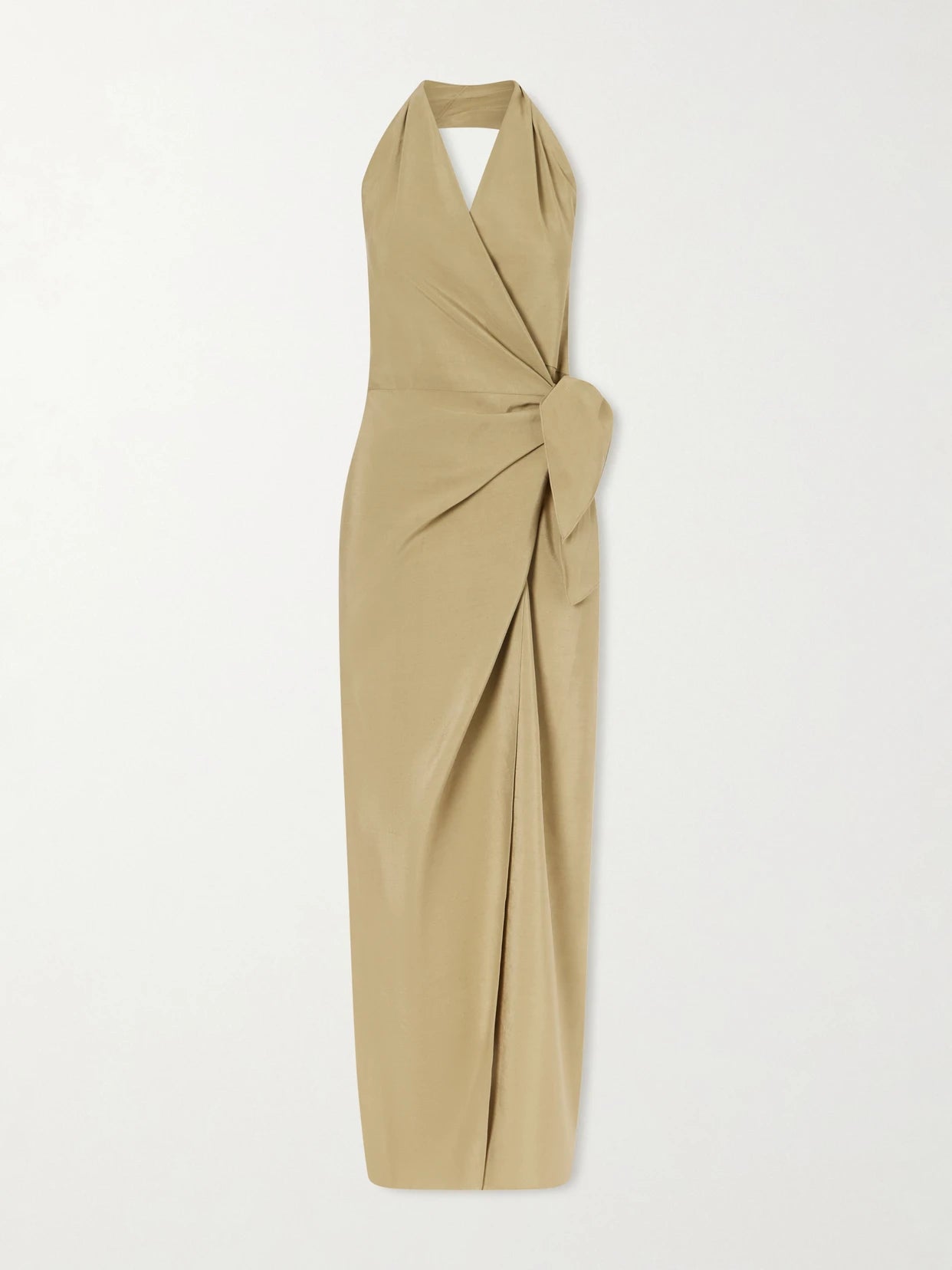 Image of Dresses. Product name - Mona Halterneck Linen And Silk-blend Maxi Dress in Green colour by brand - Cortana