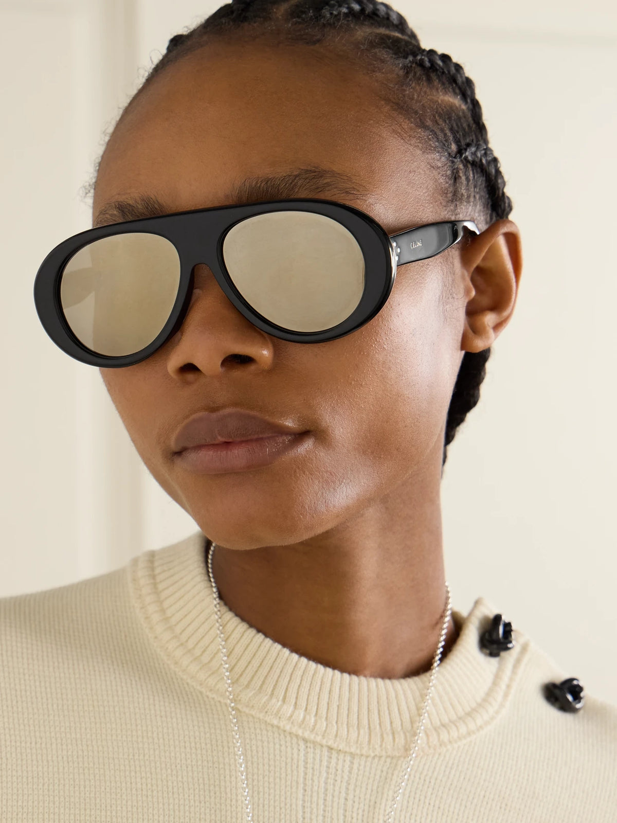 Image of Sunglasses. Product name - Aviator-style Acetate Sunglasses in Black colour by brand - CELINE Eyewear
