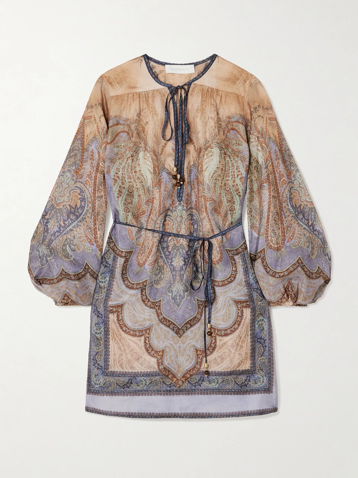 Image of Dresses. Product name - Wanderlust Belted Printed Silk Tunic in Blue colour by brand - Zimmermann