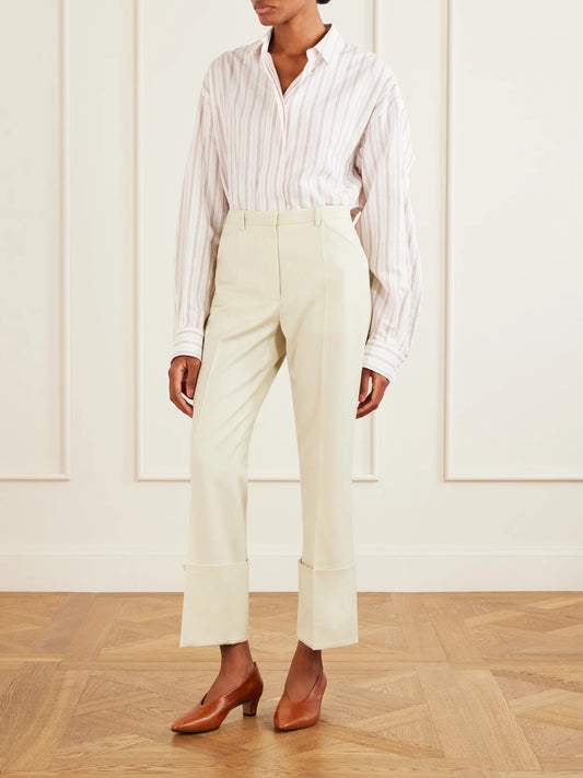 Ramie-blend Twill Straight-leg Pants