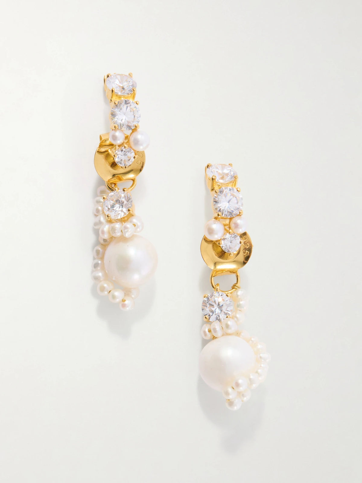 Gold-plated Cubic Zirconia And Peal Hoop Earrings