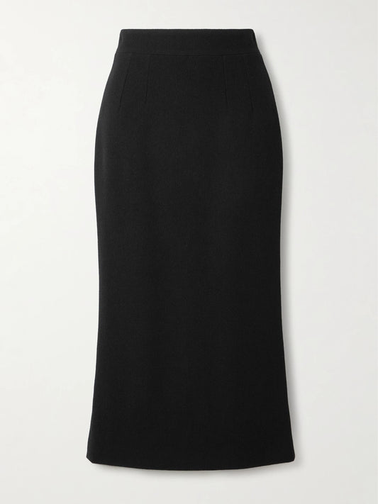 Image of a model wearing Skirts. Product name - Textured-wool Midi Skirt in Black colour by brand - Dolce & Gabbana
