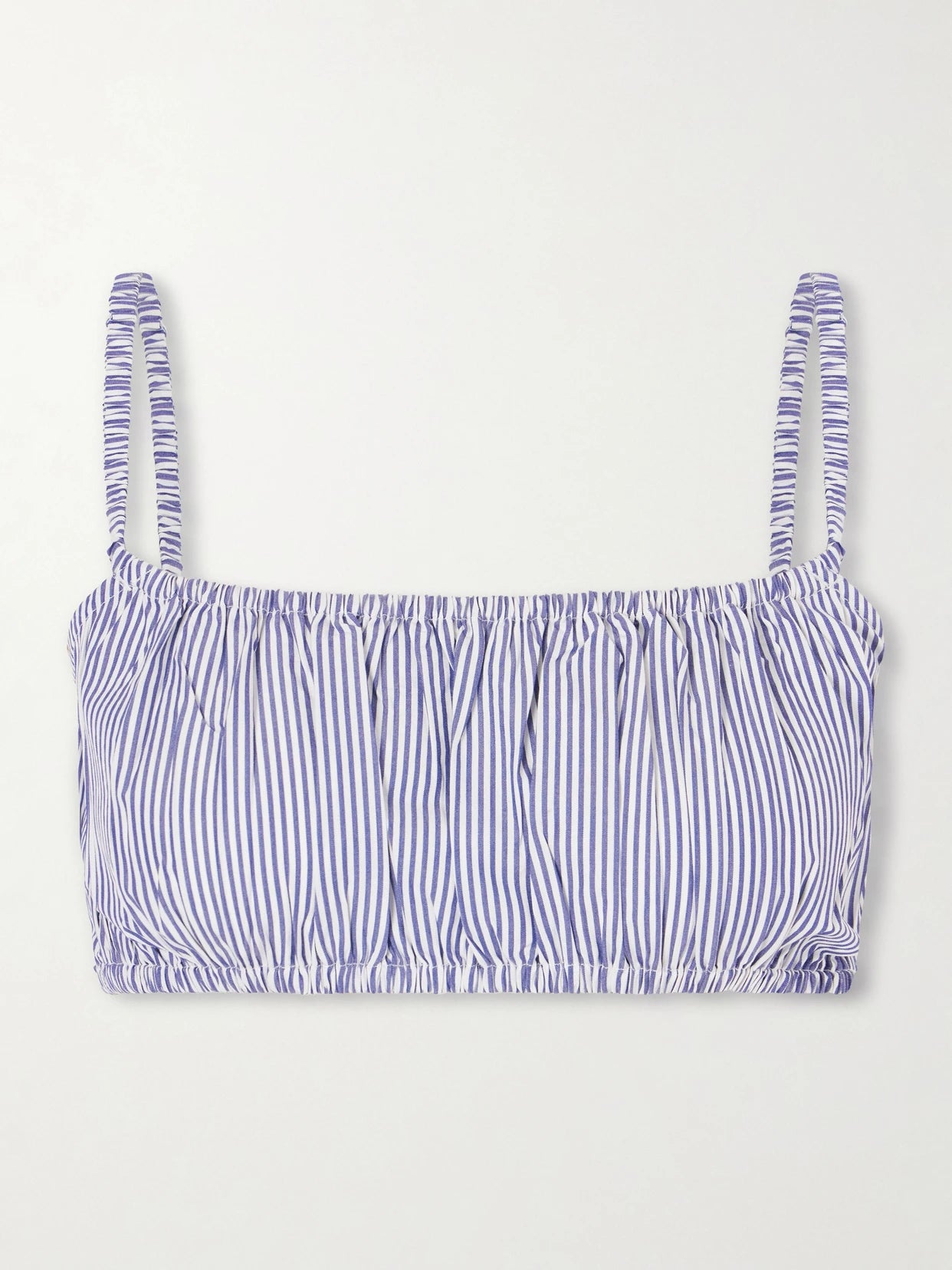 Bea Shirred Striped Cotton-poplin Bandeau Top