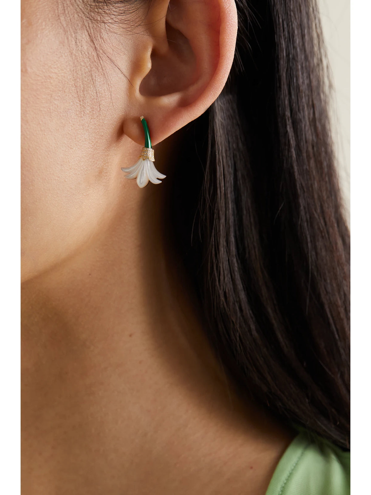 Image of Earrings. Product name - Small Flower 18-karat Gold Multi-stone Earrngs in Multi colour by brand - L'Atelier Nawbar