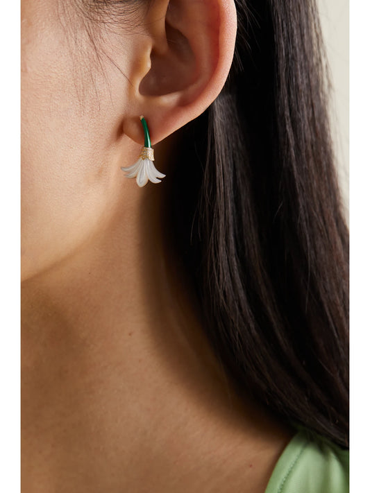 Image of Earrings. Product name - Small Flower 18-karat Gold Multi-stone Earrngs in Multi colour by brand - L'Atelier Nawbar