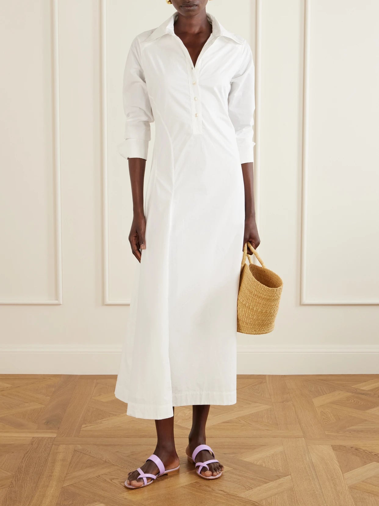 Image of Dresses. Product name - Groovy Cotton-poplin Maxi Dress in White colour by brand - Rosie Assoulin