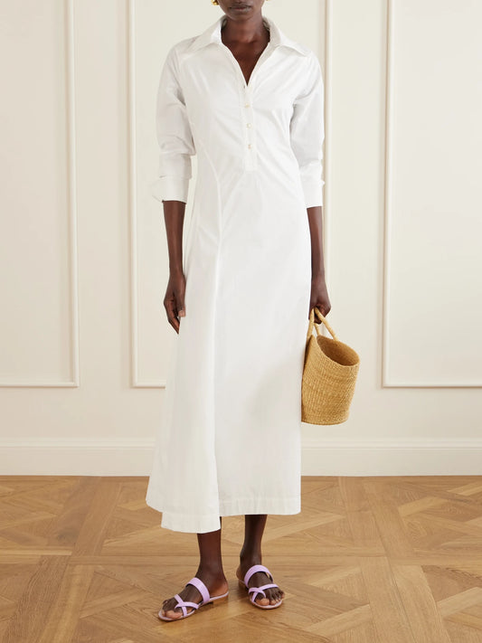 Image of Dresses. Product name - Groovy Cotton-poplin Maxi Dress in White colour by brand - Rosie Assoulin