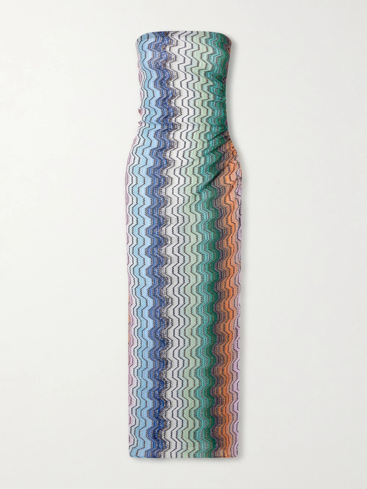 Strapless Striped Metallic Crochet-knit Coverup