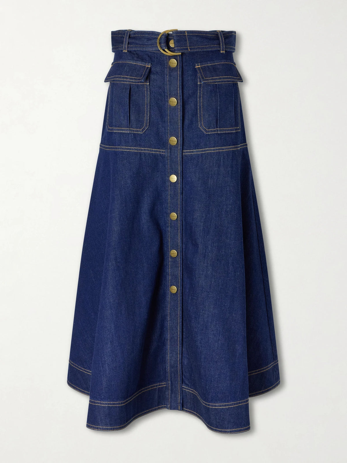 Zimmermann Belted Denim Midi Skirt