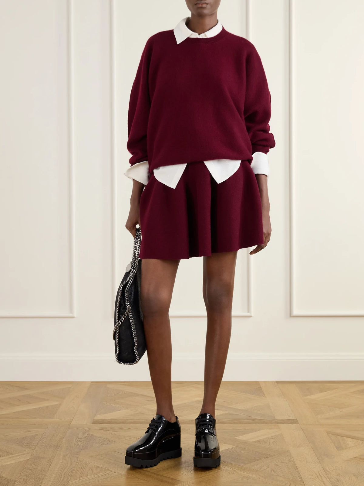 Image of Flats. Product name - Elyse Vegetarian Patent-leather Platform Brogues in Black colour by brand - Stella McCartney
