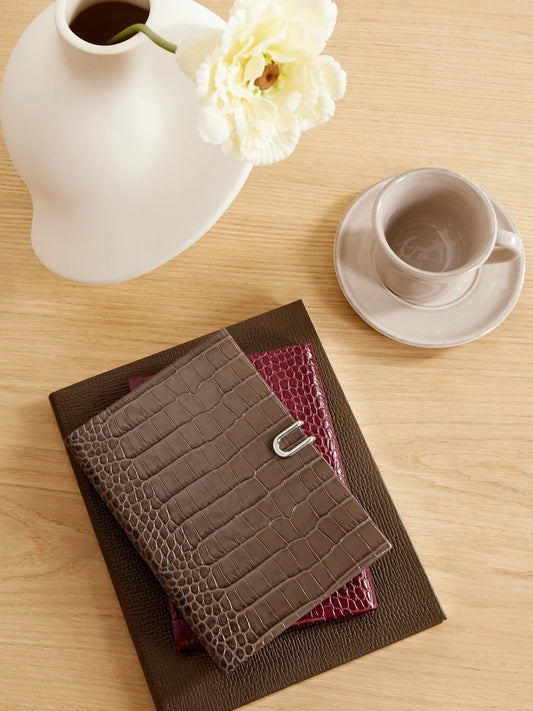 Image of Decor. Product name - Panama Mara Croc-effect Leather Diary in Tan colour by brand - Smythson