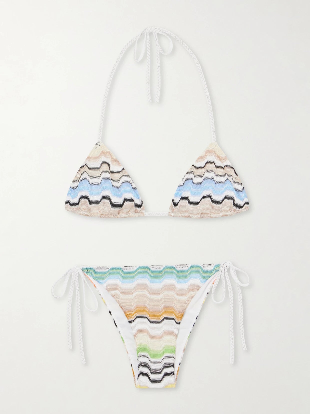 Mare Striped Metallic Crochet-knit Triangle Bikini