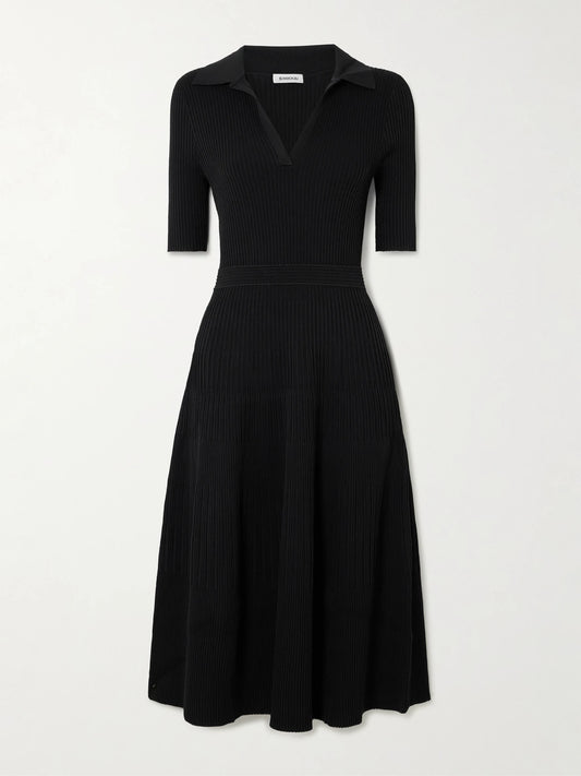 Image of Dresses. Product name - Pati Ribbed-knit Midi Dress in Black colour by brand - SIMKHAI