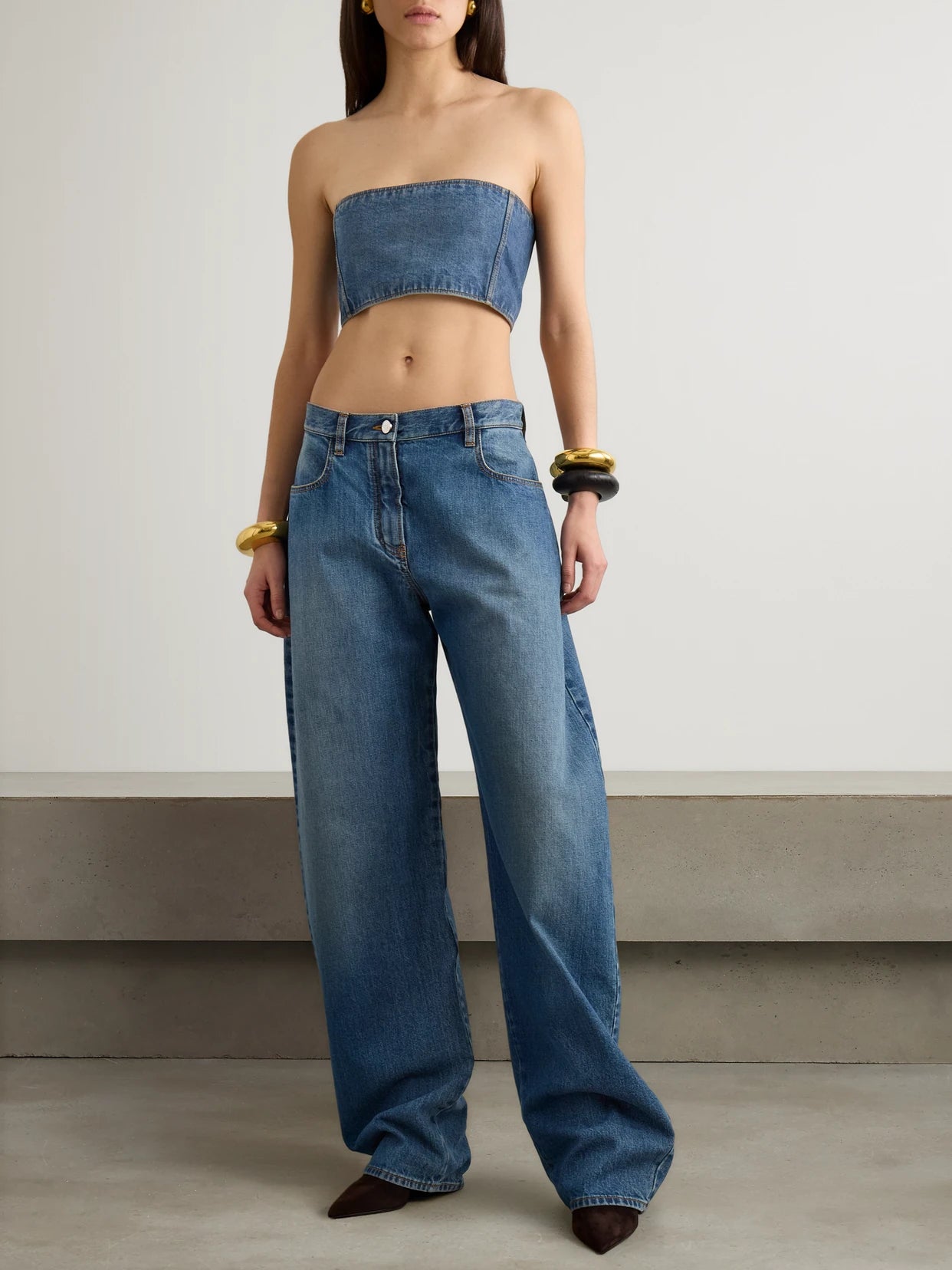 Image of Jeans. Product name - Denim Bustier Top in Blue colour by brand - Alaïa