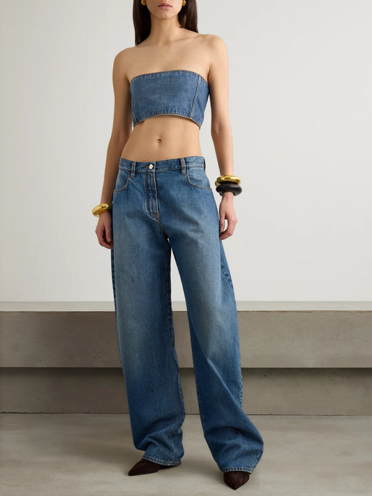 Image of Jeans. Product name - Denim Bustier Top in Blue colour by brand - Alaïa