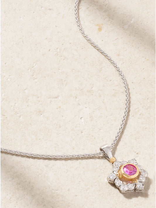 14-karat White And Yellow Gold Diamond And Sapphire Necklace