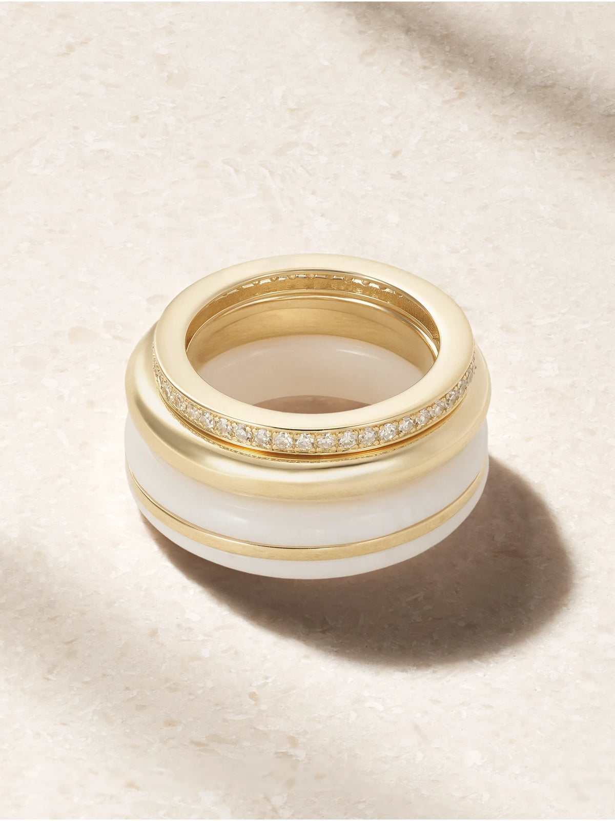 By Pariah Set Of A Three 14-karat Recycled Gold, Diamond And Agate Rings