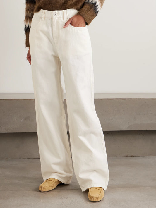 Bead-embellished Cotton And Linen-blend Wide-leg Pants