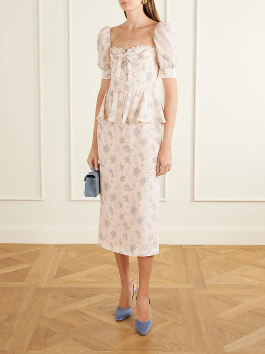 Image of Dresses. Product name - Floral-print Silk-satin Midi Dress in Pink colour by brand - Alessandra Rich
