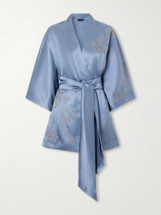 Carine Gilson Lace-embroidered Silk-satin Robe