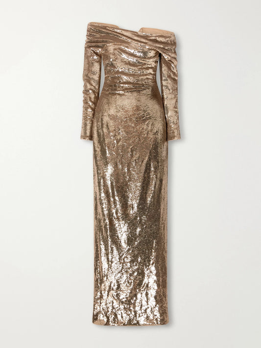 Marmar Halim Off-the-shoulder Sequin-embellished Crepe Gown