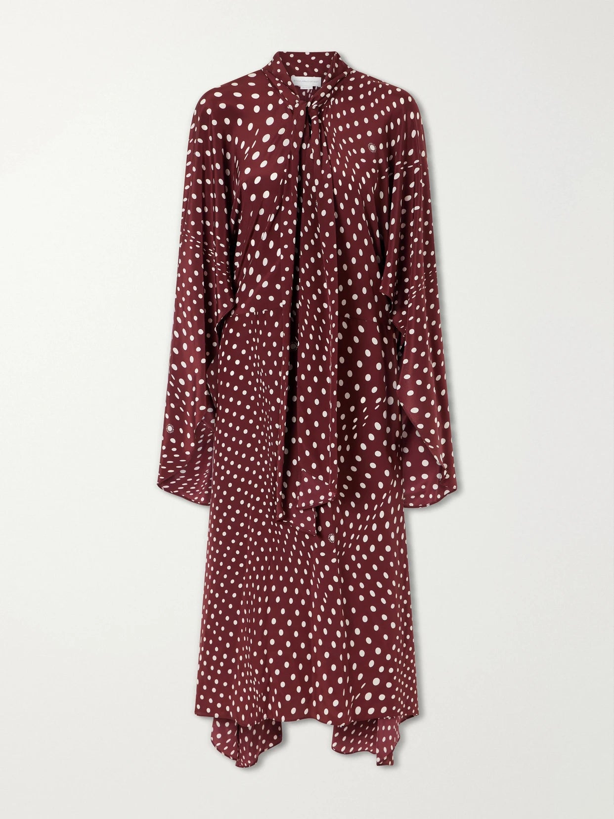 Tie-detailed Draped Polka-dot Silk Midi Dress