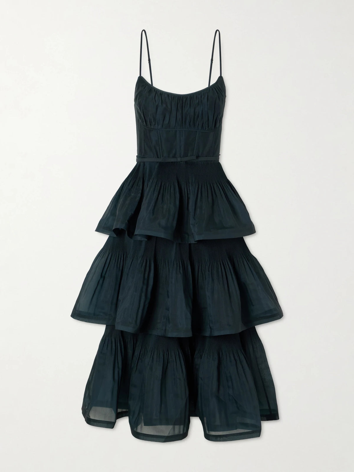 Zimmermann Belted Tiered Chiffon Midi Dress