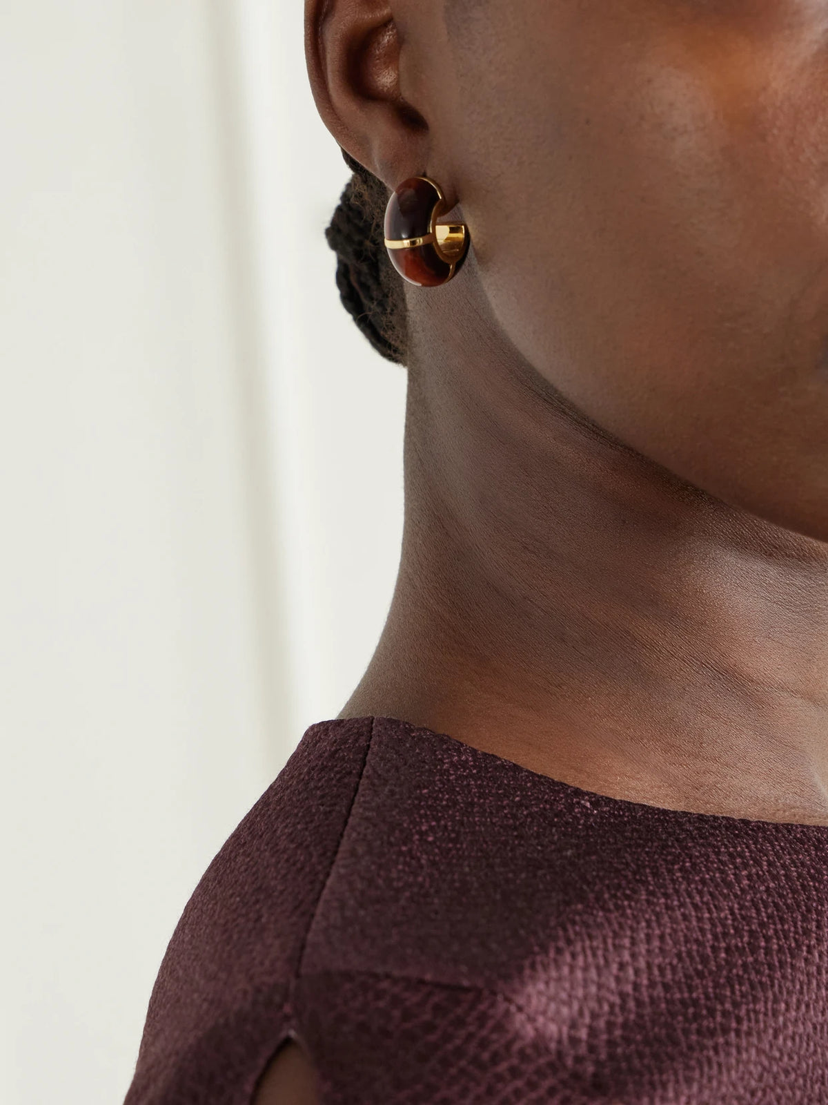 Image of Earrings. Product name - Zellige Gold-tone Tiger's Eye Earrings in Red colour by brand - Lizzie Fortunato