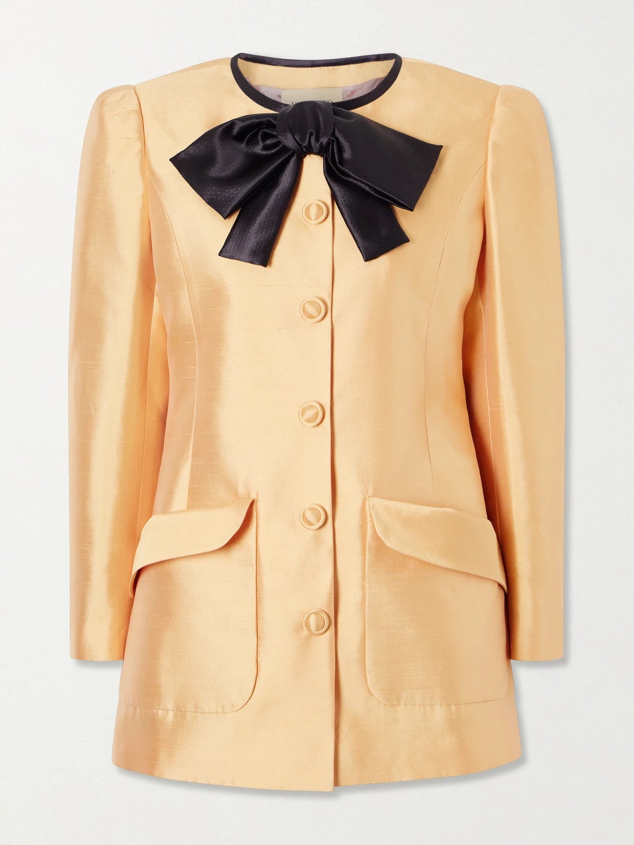 Image of Coats & Jackets. Product name - Bow-detailed Silk Shantung Jacket in Orange colour by brand - Valentino Garavani