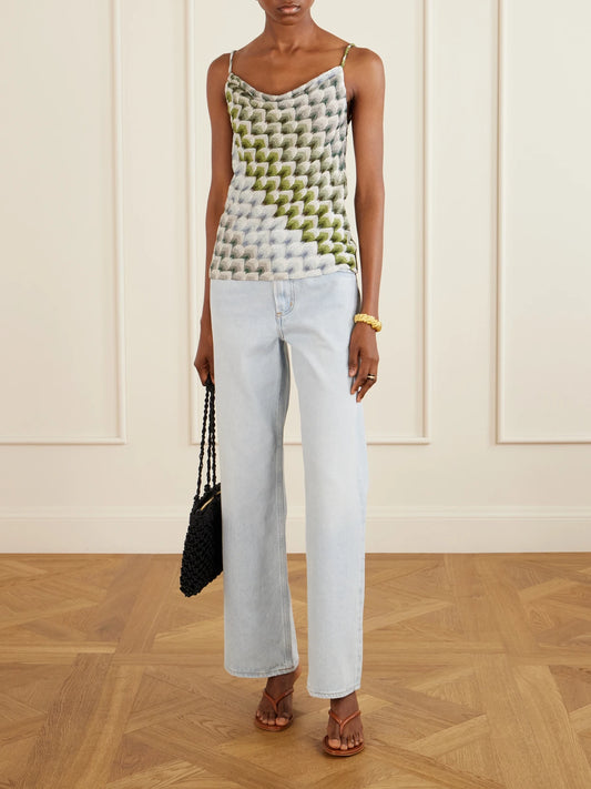 Image of a model wearing Tops. Product name - Metallic Crochet-knit Tank in Multi colour by brand - Missoni