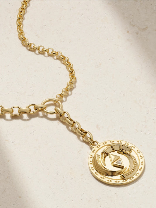 Protection Triskele + Heavy Mixed Belcher 18-karat Gold Diamond Necklace