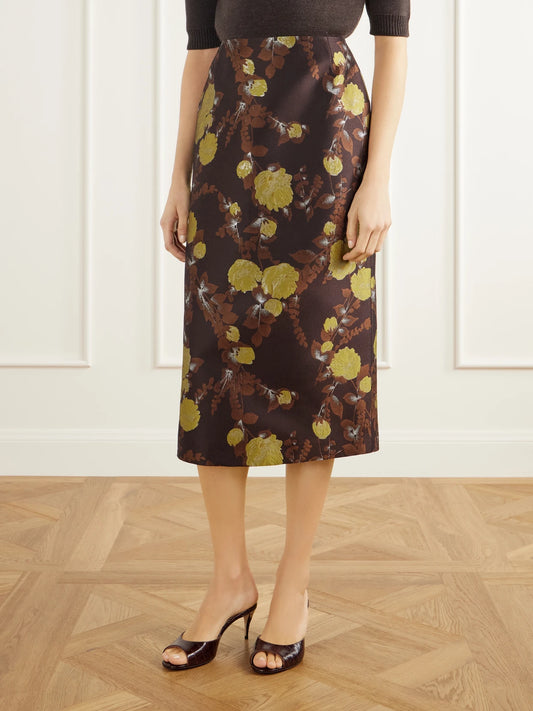 La DoubleJ Metallic Floral-jacquard Twill Midi Skirt
