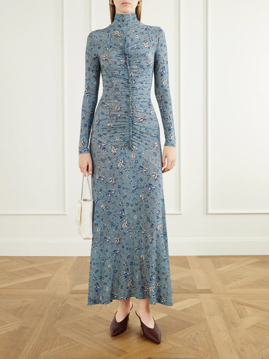 Image of Dresses. Product name - Ida Floral-print Stretch-jersey Midi Dress in Light blue colour by brand - Ulla Johnson