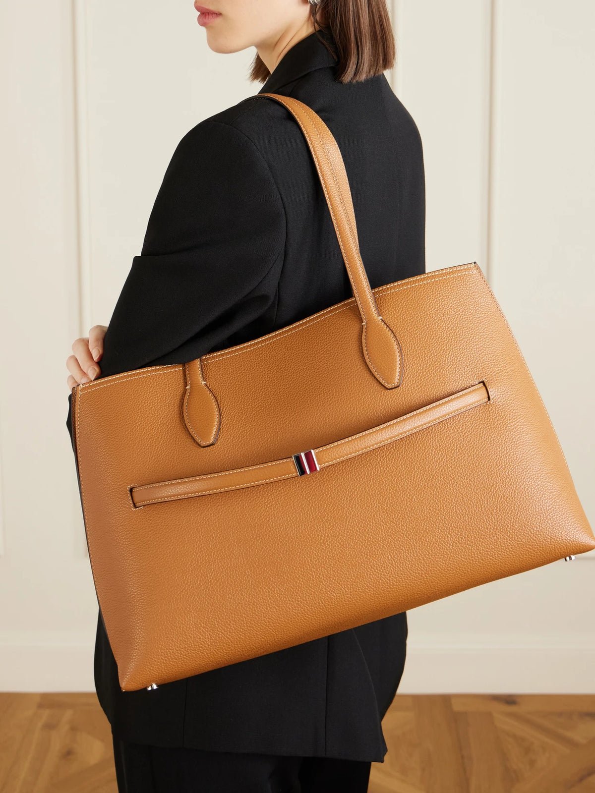 Image of Bags. Product name - Lounge Large Textured-leather Tote in Tan colour by brand - TOTEME