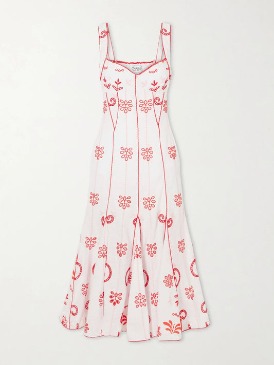 Image of Dresses. Product name - Naia Tiered Broderie Anglaise Cotton-blend Midi Dress in x small colour by brand - Charo Ruiz